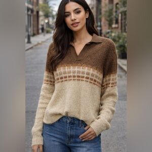 Vintage Grandpa Fuzzy Polo Sweater Size Medium